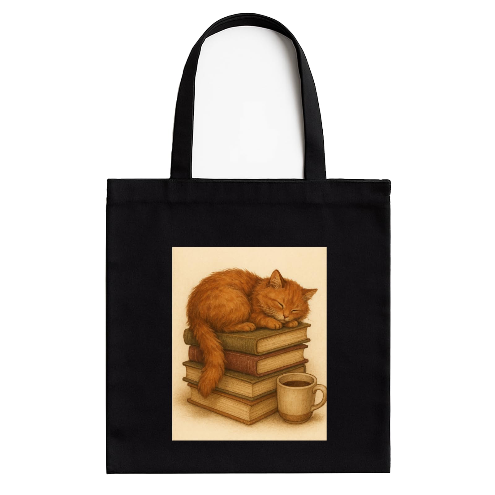 Black Cotton Tote Bag for Women & Men with Printed A4 Pocket | Books & Coffee Quote | Stylish Canvas Tote for College, Work, Gifting| Zipper, 100% Cotton,