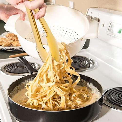 Miniatura 4 de Paquete de 2 pinzas doradas para servir, para ensalada, para bufé, antideslizantes y de fácil agarre, de acero inoxidable, chapadas en oro, para