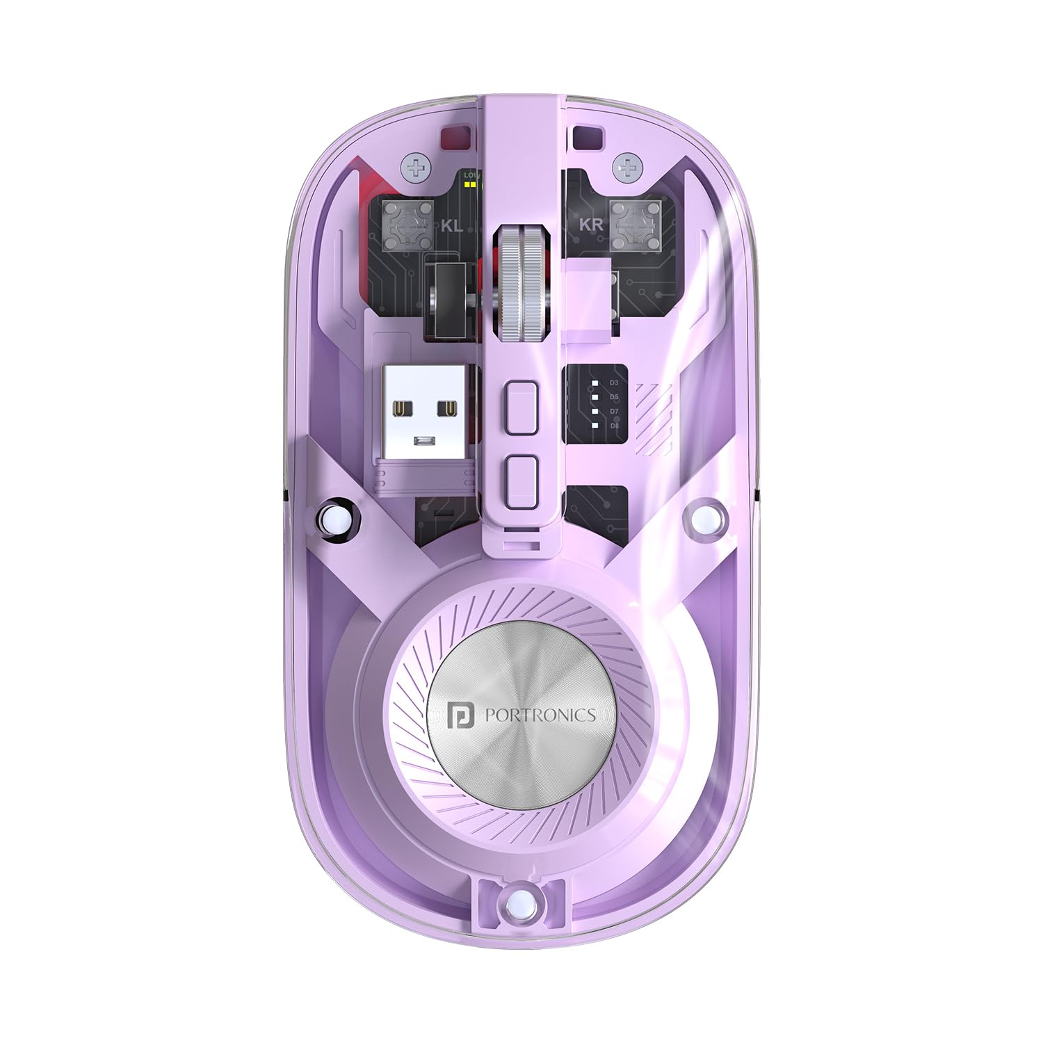 Portronics Toad 8 Transparent Wireless Bluetooth Mouse with Dual Wireless (BT + 2.4 GHz), Rechargeable Battery, Noise-Free Clicking, Show/Hide Desktop, Multi-Device Pair, Adjust Sensitivity (Purple)-picture-19