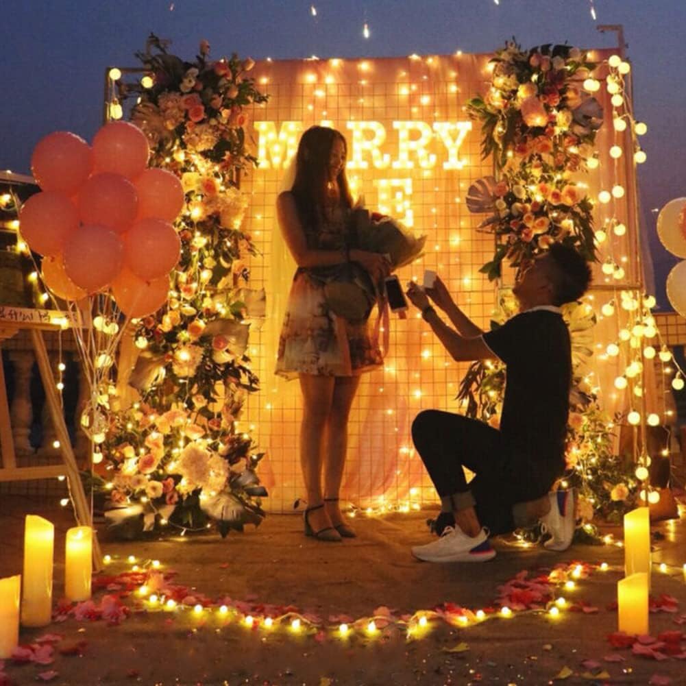 Letras LED 3D 'Marry Me' - Luz Nocturna Romántica para Propuesta de Matrimonio y Decoración de Bodas - Ideal para Aniversarios, Fiestas, Hogar y Restaurantes - Uso Interior y Exterior
