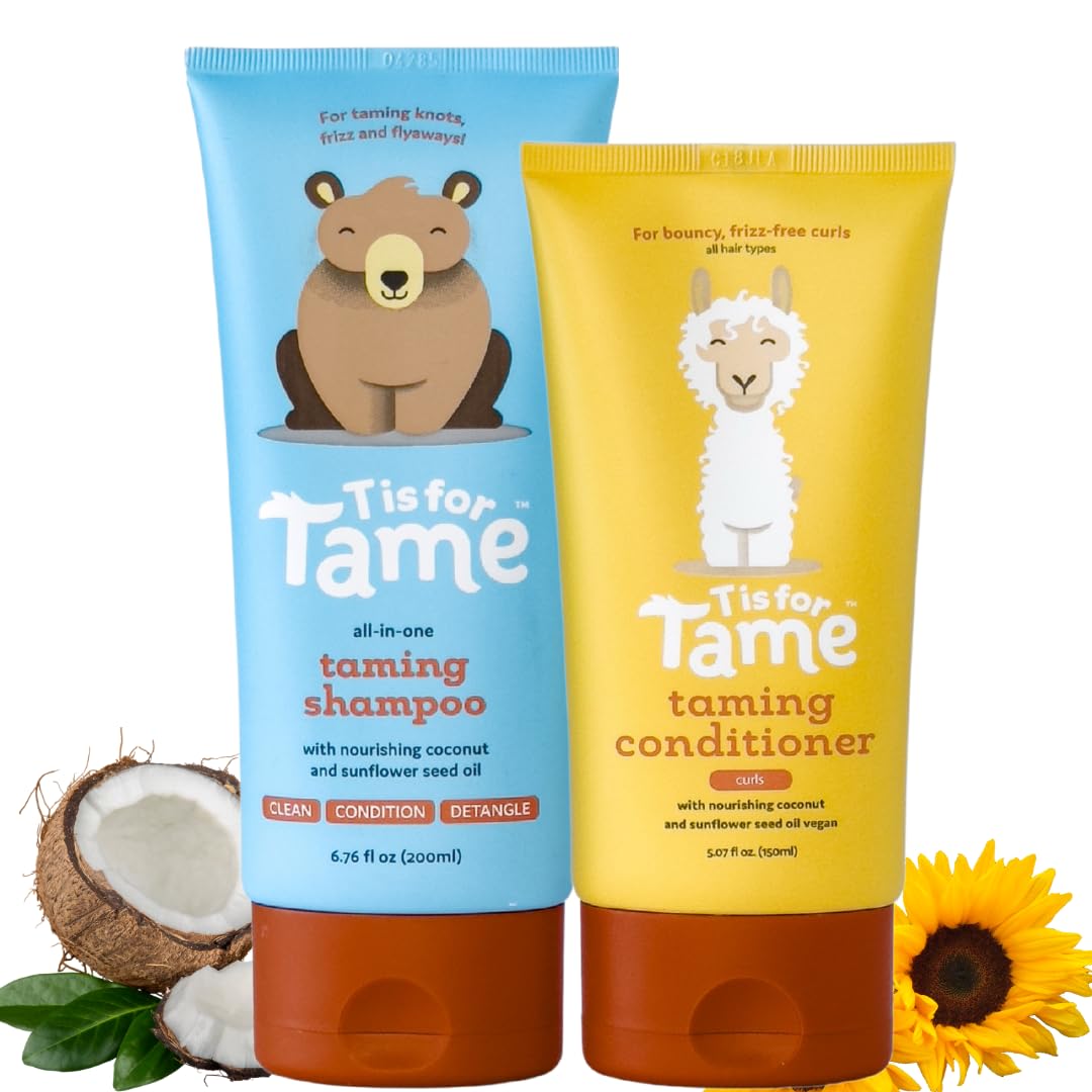 T is for Tame Baby Shampoo & Conditioner for Curls Bundle – Plant-Based Tear-Free Hair Care Set for Babies, Toddlers & Kids – Natural Frizz Control
