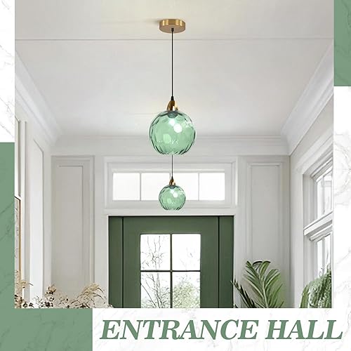 Miniatura 6 de BOKT Moderno globo dorado grande isla de cocina iluminación colgante de bola de vidrio verde claro lámpara colgante redonda de mediados de siglo