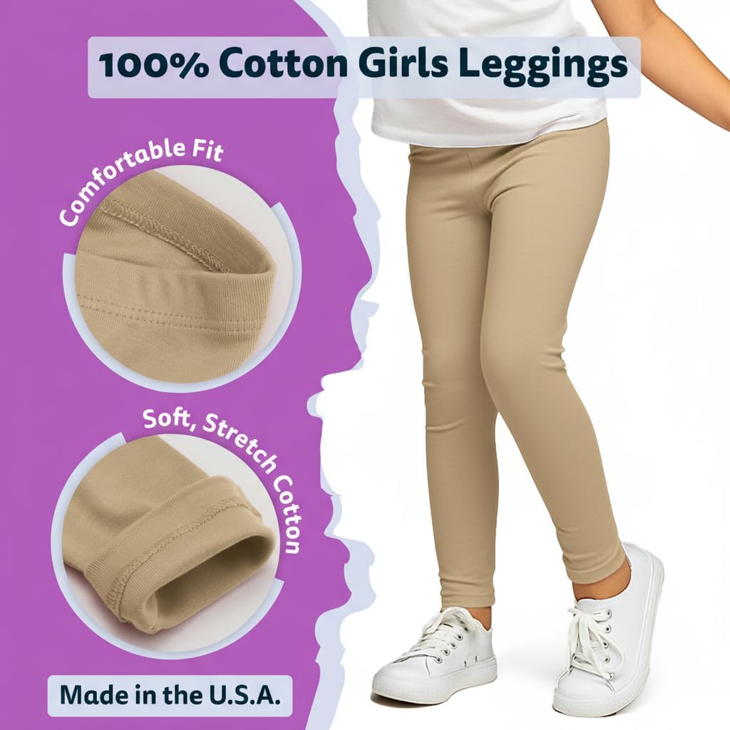 Girls 100% Cotton Leggings – Soft Breathable Baby Rib Pants for School Uniform, Sensory-Friendly Wear, Sensitive Skin Comfort image 4
