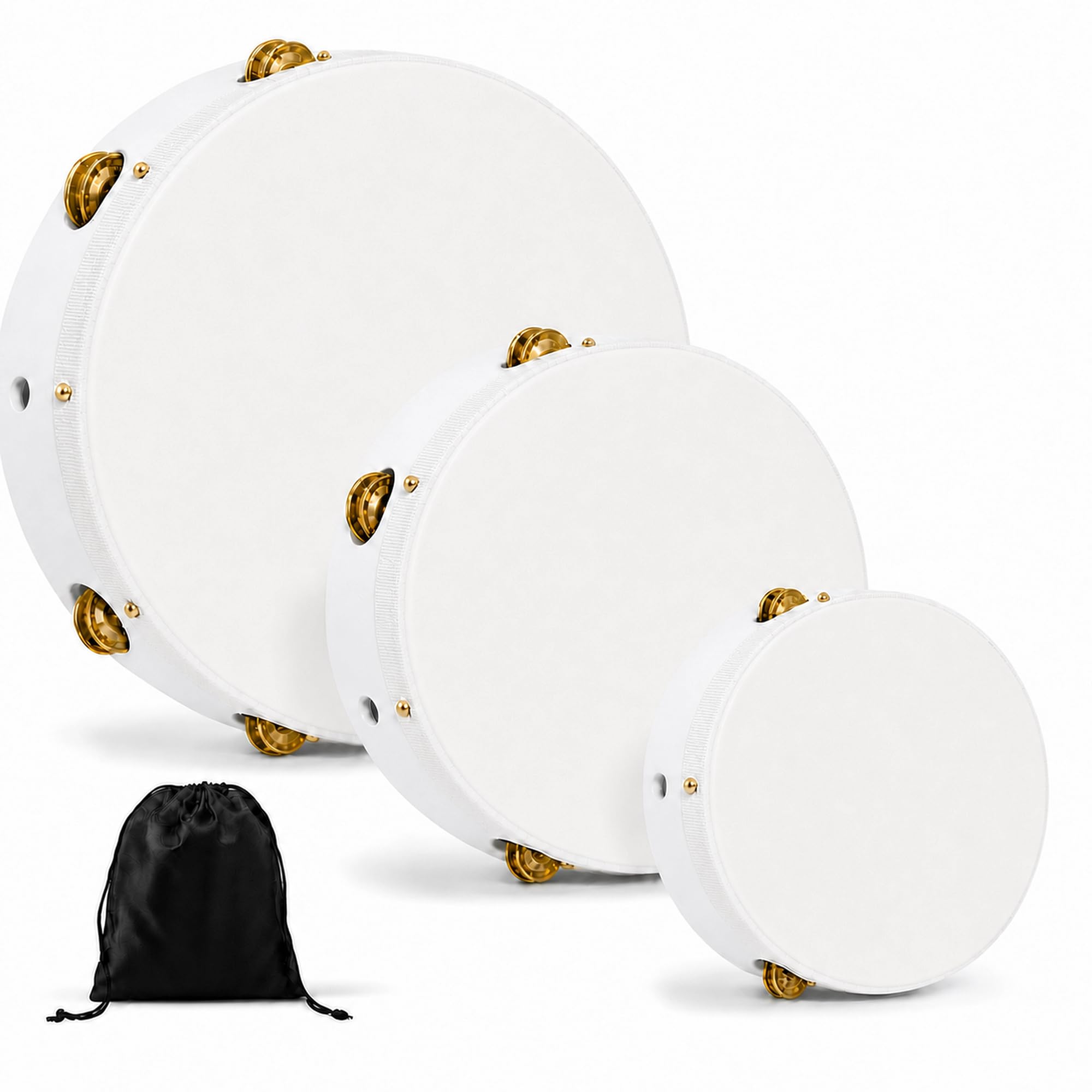 3 PCS Tambourines for Church with Storage Bag, 6/8/10 in Set