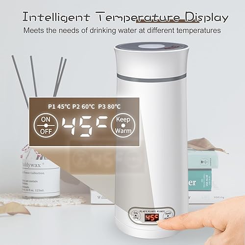 Miniatura 6 de Hervidor eléctrico portátil de 11.8 onzas, hervidor de agua caliente personal con control de temperatura y pantalla LED, mini hervidor eléctrico de