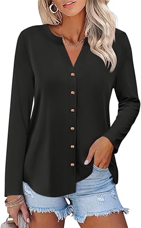 ORANDESIGNE Womens Button Down Shirts Long Sleeve Tops Fall Tunics Ladies Button Up V Neck Tees