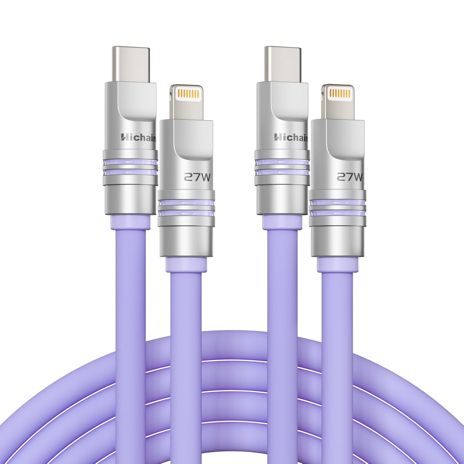 2 Pack 4FT USB C to Lightning Cable MFi Certified 27W iPhone Charger Fast Charging Type C to Lightning Cable Ultra- Soft Silicone Charging Cord Compatible with iPhone 14 13 12 11 X 8 Series Purple