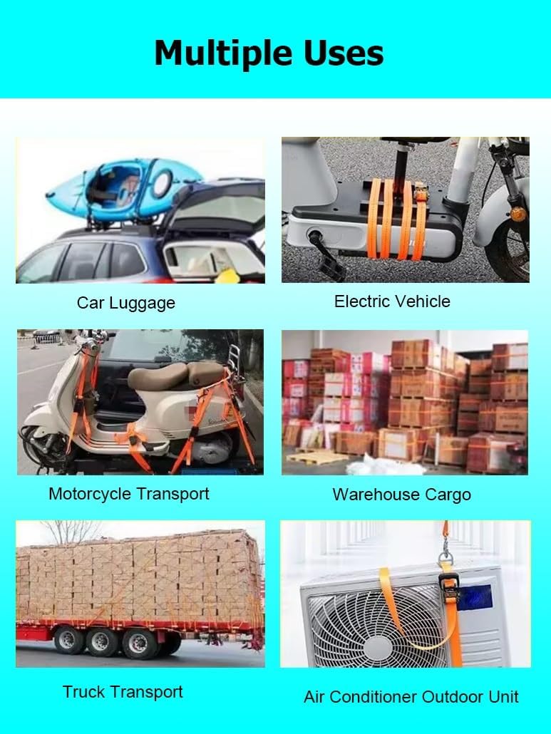 4 Packs 1-22 M Length 4/5CM Width Ratchet Strap Tie Down 13227 lbs J Hook, Heavy Duty Lashing Strap with J-Hook for Trucks(W 4cm/1.6In,6.0m/19.7Ft)