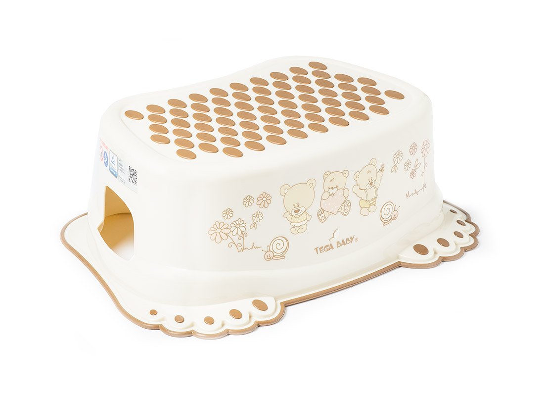 Tega Baby Teddy Bear MS-017-118 Unisex Toddler Toilet Training Step Stool Seat with Safety Grip Feet and Easy Carry Handle Colour Pearl White