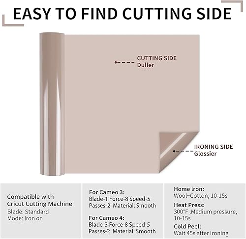 Miniatura 7 de HTVRONT HTV Rollos de vinilo de transferencia de calor, vinilo HTV de té con leche de 12 pulgadas x 20 pies para camisas, vinilo para planchar para