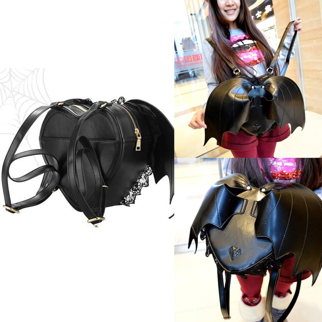 Trendy Bat Wing Lace Rucksack with Comfortable Shoulder Straps PU Backpack