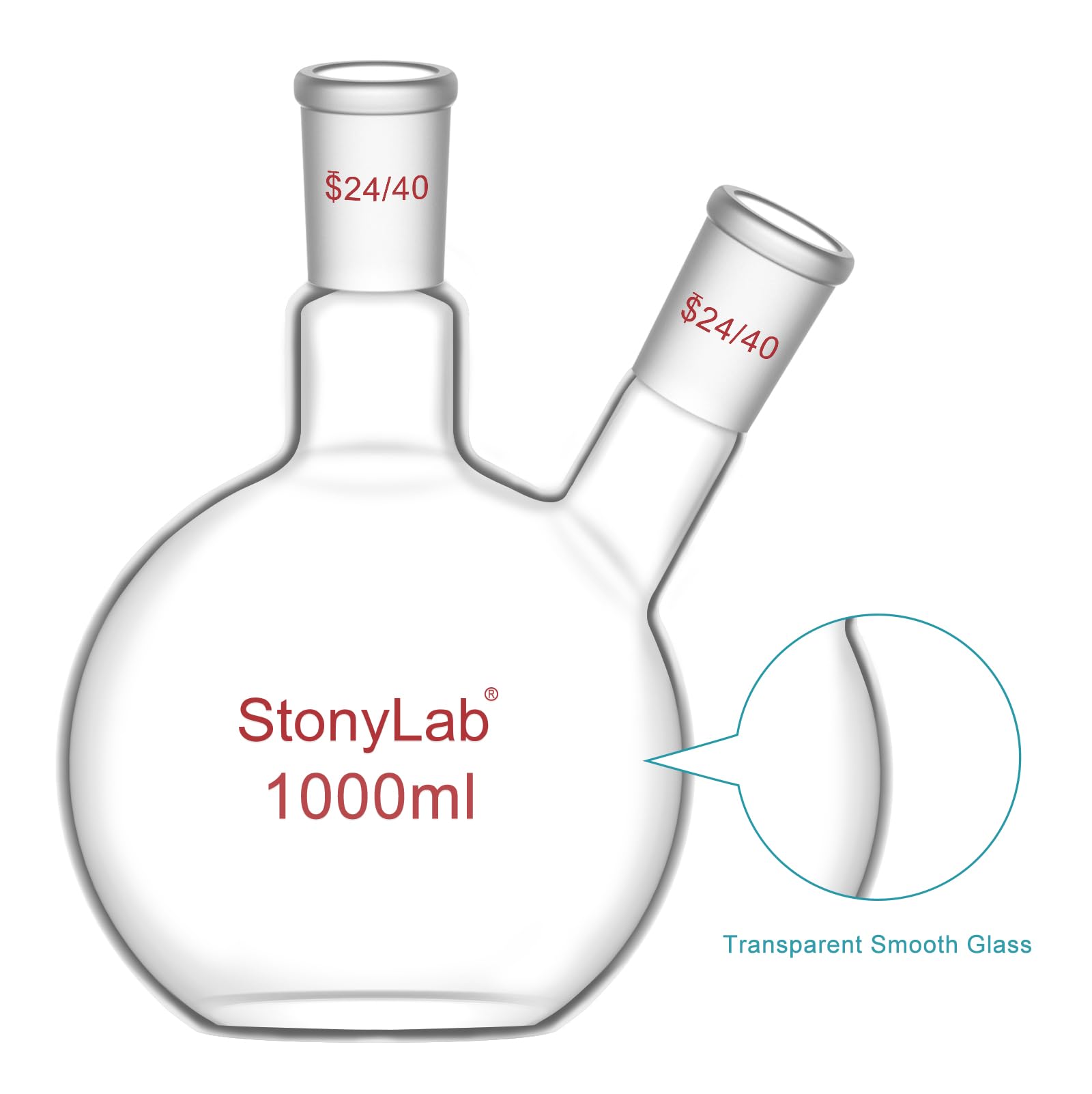 Stoneylab Matraz de Fondo Plano FBF 1000 ml, Vidrio de Borosilicato con Junta 24/40