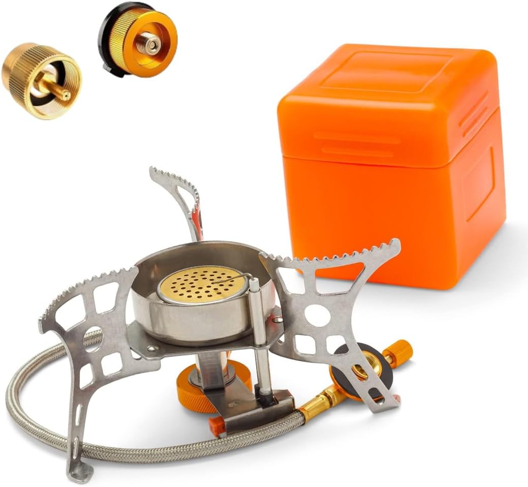 2.0 Camping Backpacking Stove (with Propane & Butane Adapters) | Lightweight – Windproof – Portable Backpacking Mini Camping Stove – Piezo Ignition | Perfect for Outdoor, Hiking & Picnic -3900W