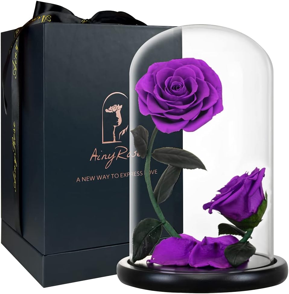 Forever Preserved Rose in Glass Dome, Purple