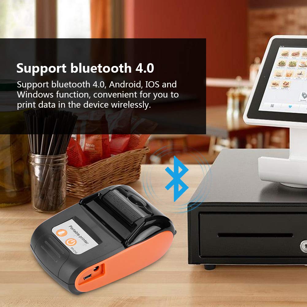 Mini Impresora térmica portátil inalámbrica de Recibos con Bluetooth,Impresora térmica de Billetes de 58 mm,impresoras de Calentamiento Directo,Bluetooth 4.0/Android/iOS/Windows.(Naranja)