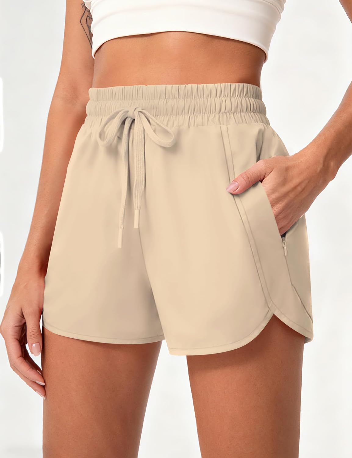 Loovoo Running Shorts for Women High Waisted Athletic Hiking Workout Gym Tennis Lightweight Shorts with Zip Pockets UPF 50+ - Image 3