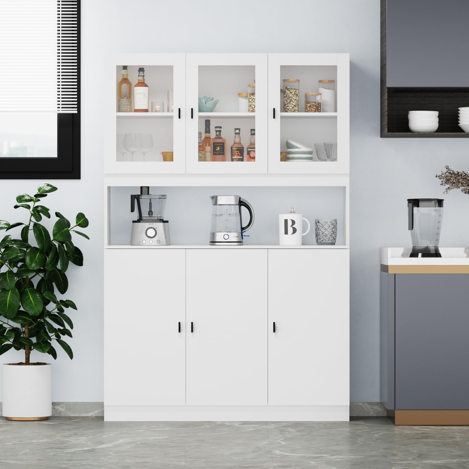 KOMFOTTEU Credenza Alta da Cucina 183,5 cm, Armadio Alto a Buffet in