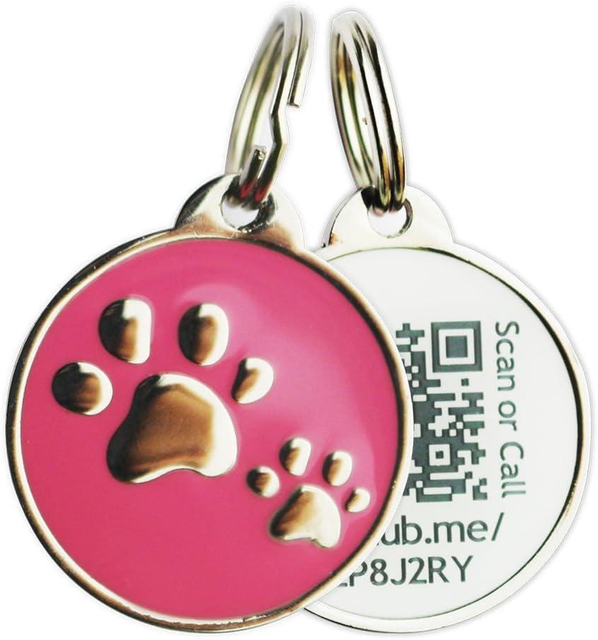 PINMEI Zine Alloy Scannable QR Code Pet Dog Cat ID Tag, Powered by PetHub (Pink)