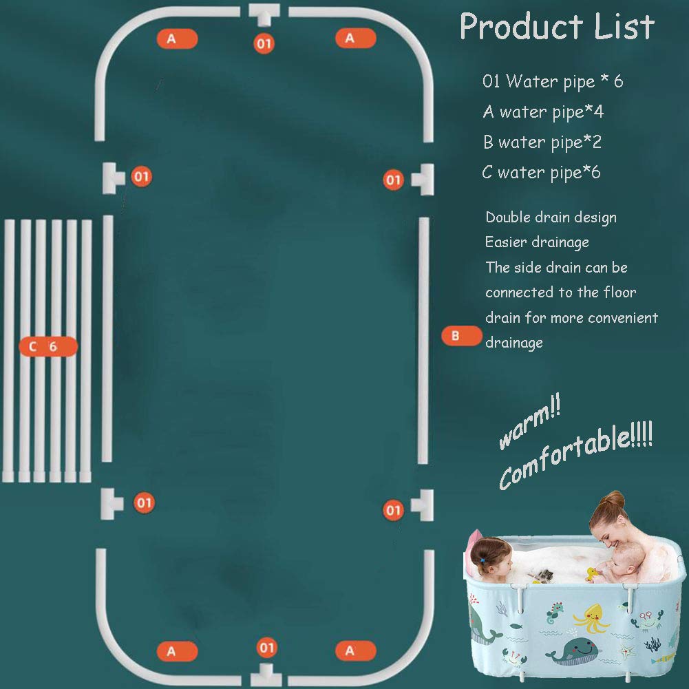 Bañera portátil plegable en plástico, bañera de tamaño extragrande, para adultos y niños, 120 cm, color azul