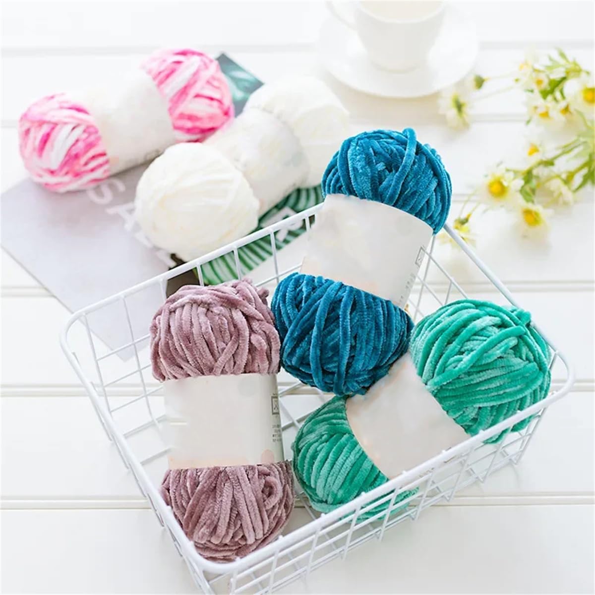Włóczka Super Chunky Yarn, Włóczka Chunky Velvet Chenille w opakowaniu 3 szt., 100 g, do robienia na drutach i szydełkowania
