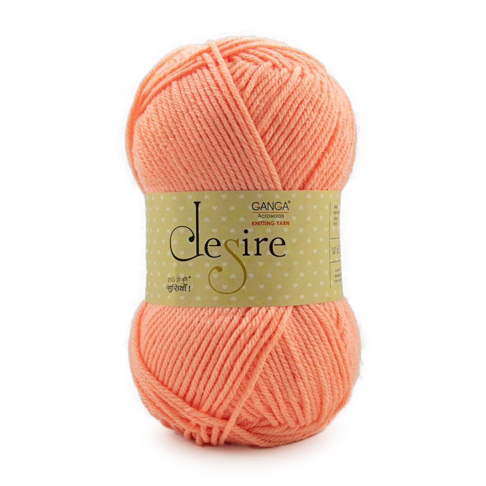 Ganga Acrylic Desire Knitting Yarn premium wool Ball (Pack of 1 ball - 100grams) idle for Hand Knitting and Crochet thread for Art&Craft, Baby Wear, Blankets, Ponchos Mufflers, Caps; Available in multi colours (DSR017 - Light Coral)