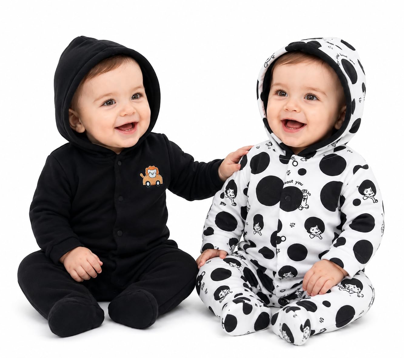 Smiley APPU 100% Cotton Hooded Rompers/Sleepsuits/Jumpsuit/Night Suits for Newborn Baby Boys & Girls Casual Printed Cotton Blend-Pack of 2-image-5