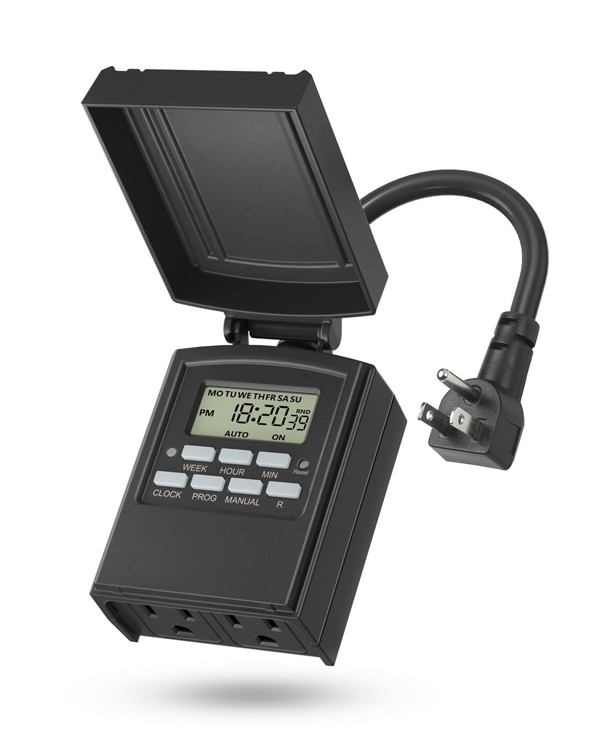 BN-LINK 7 Day Outdoor Heavy Duty Digital Programmable Timer, Outdoor Timer Outlet Waterproof, 2 Grounded Electrical Outlets for Christmas Lights, 15A 1/2HP,ETL Listed