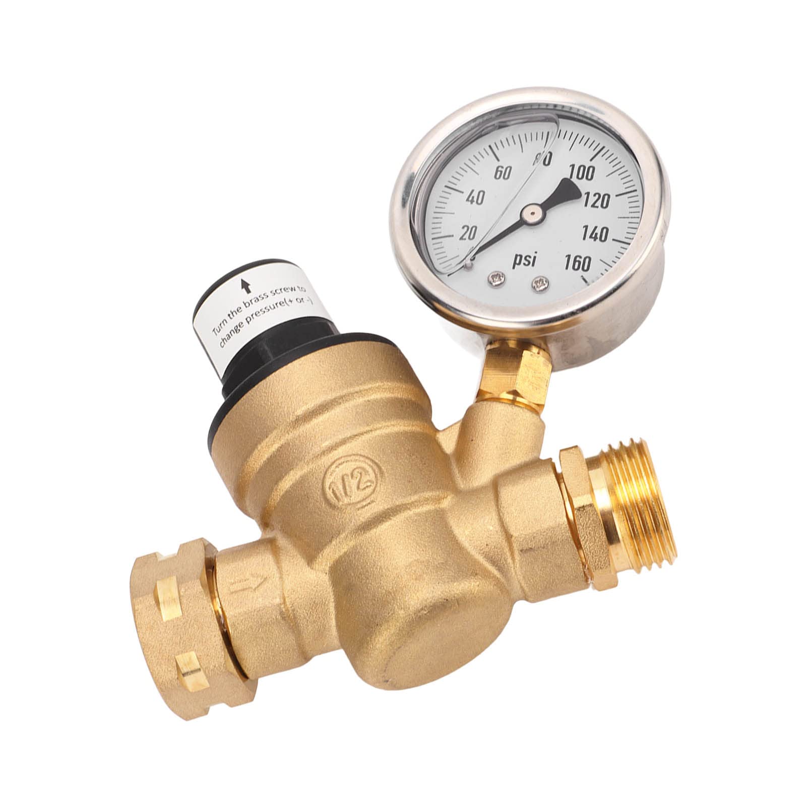 Bediffer Válvula Reguladora de Presión de Agua Ajustable para RV, con Manómetro, Reductor Seguro para Remolques de Acampada, Plomería, Construcción de Metal