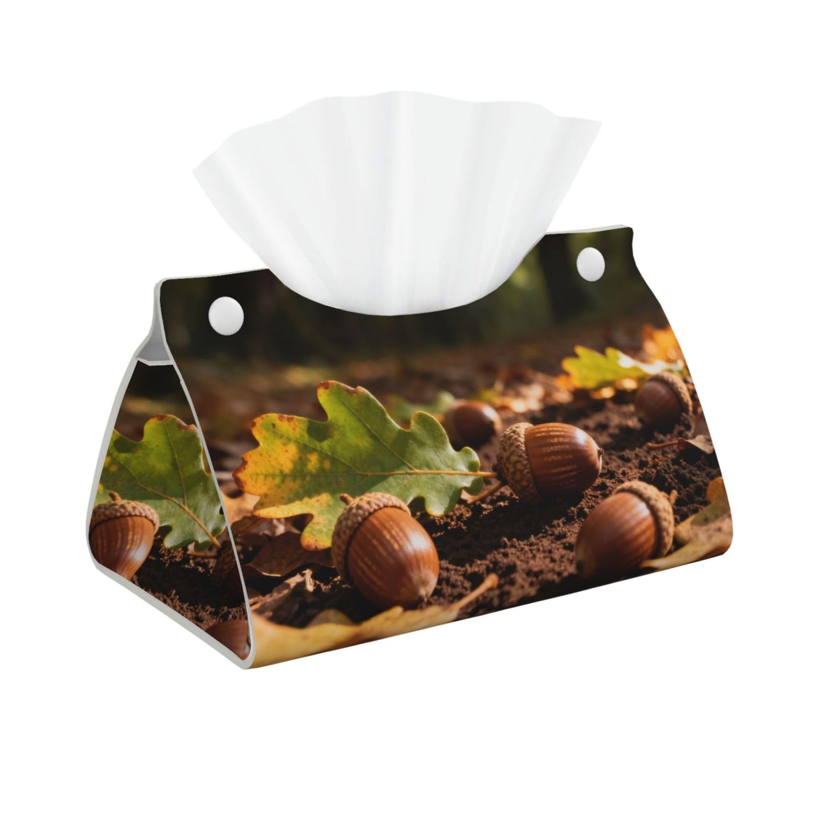 Acorn Oak Leaf Long Leather Tissue Box Cover-Waterproof PU Leather Tissue Holder for Bathroom, Decorative Rectangular Tissue Case