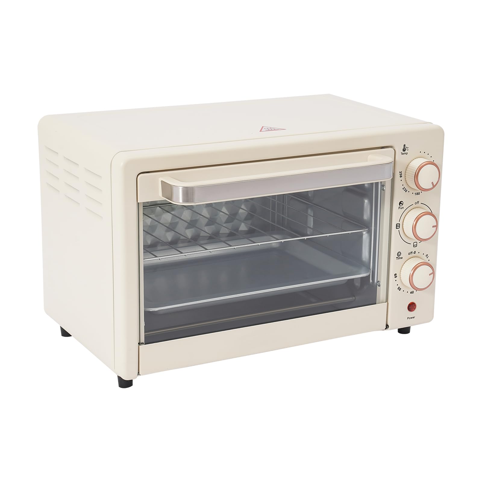Forno elettrico da 22 l, 1000 W, mini forno da tavolo con timer da 60 minuti e regolazione della temperatura 120-250 °C, griglia e teglia per pizza e torte, bianco