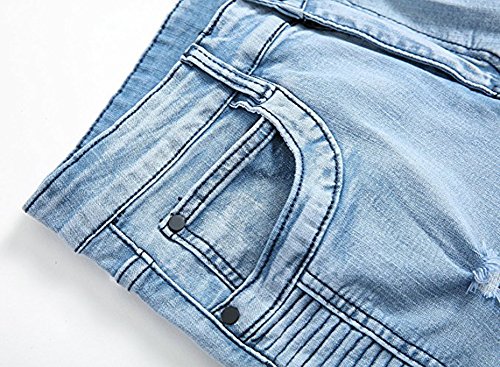 Qazel Vorrlon Biker Fashion Blue Jeans Ripped Jeans Slim Fit Pants Stretch Jeans 1023-Blue,Size 36 - Thumbnail 7
