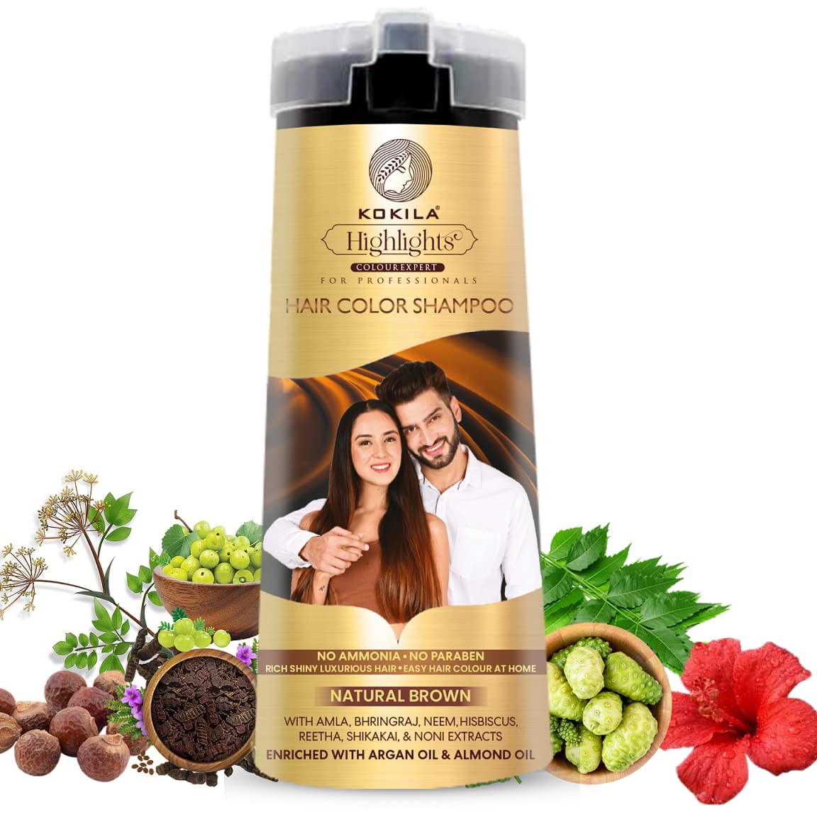 Hair Color Shampoo for Men & Women | No Ammonia - No Paraben | 10 Pair Free Gloves, Natural Brown 200Ml