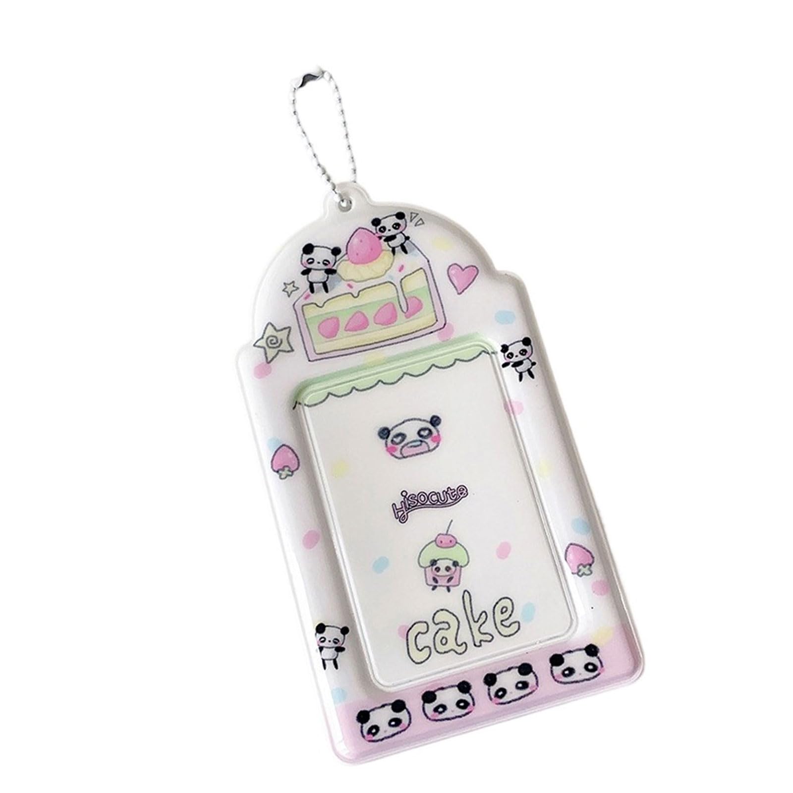 Yanwuwa White Panda Adorable Photo Card Holder Keychain Student Protector Sleeve With Keyring For School, Use Card Holder Protector
