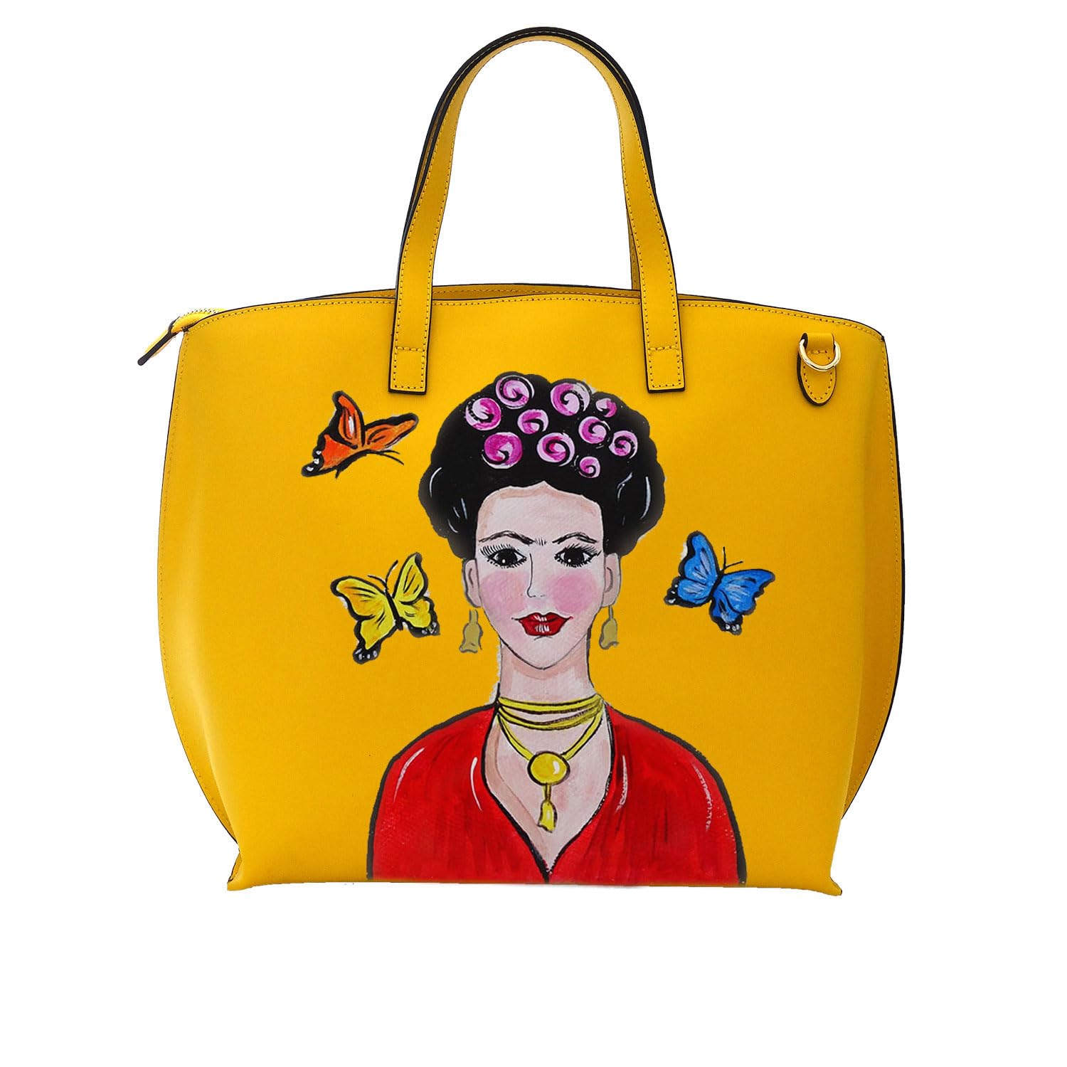 Borsa in Pelle Dipinta a Mano – MI AMOR! I LOVE HER! FRIDA – a Mano, a Tracolla, Maxi, Shopper Donna, Idea Regalo, Arte Lisanti, Artigianato Italiano, Made In Italy, Vera Pelle, Tote Bag