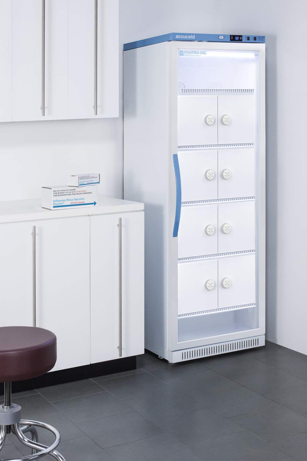 Summit Appliance ARG15PVLOCKER Pharma-Vac 15 cu.ft. Upright Glass Door Commercial Vaccine All-Refrigerator With Eight Interior Lockers, Acces Port, Lock And Silver-Ion Handle - View 2 | Fridge.com