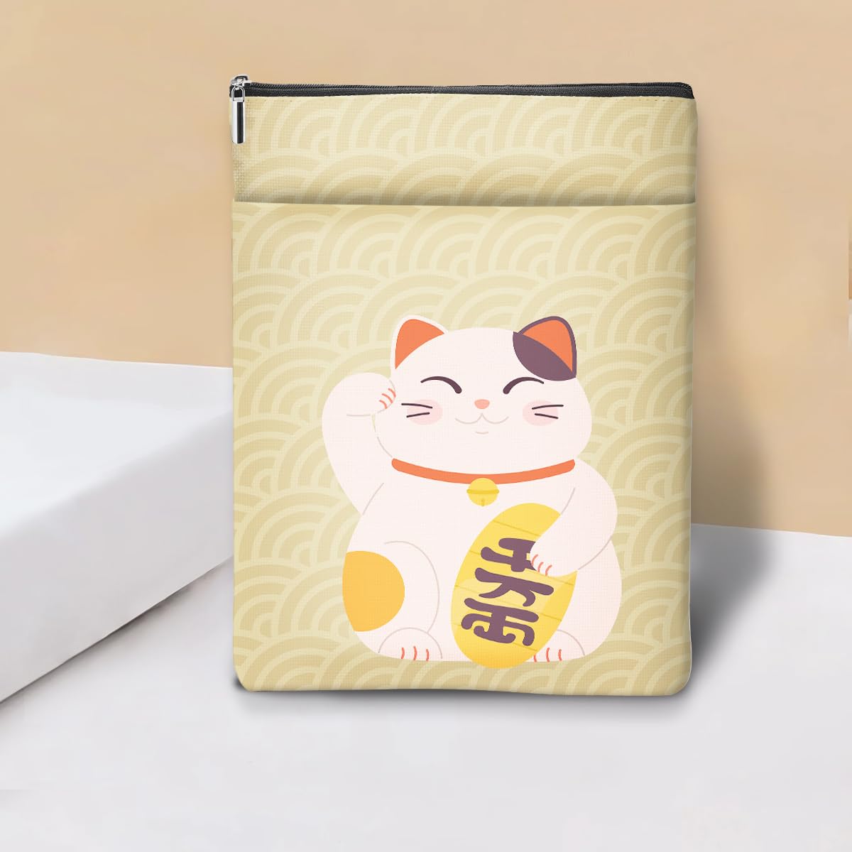 Japanese Kimono Cat Ocean Book Sleeve, Book Lovers Gifts Sleeve with Zipper & Front Pocket, 11.5x8.8 Inch Canvas Books Cover Protector Bookish Cat Lover Gifts for Readers Women Friend Birthday Gift — view 17