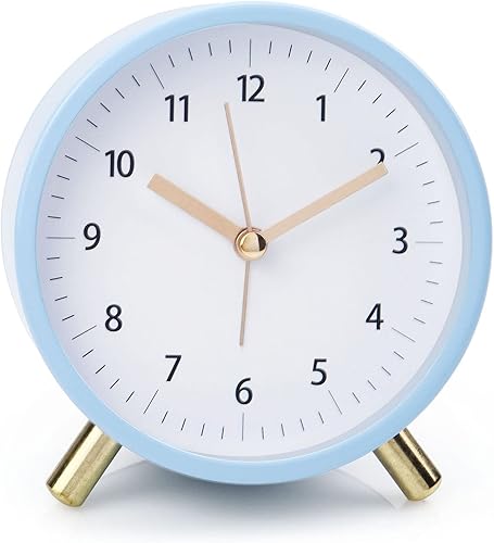 Miniatura 1 de AOLOX Reloj despertador analógico de 4.5 pulgadas para dormitorio, funciona con pilas, reloj redondo con luz de fondo, color azul