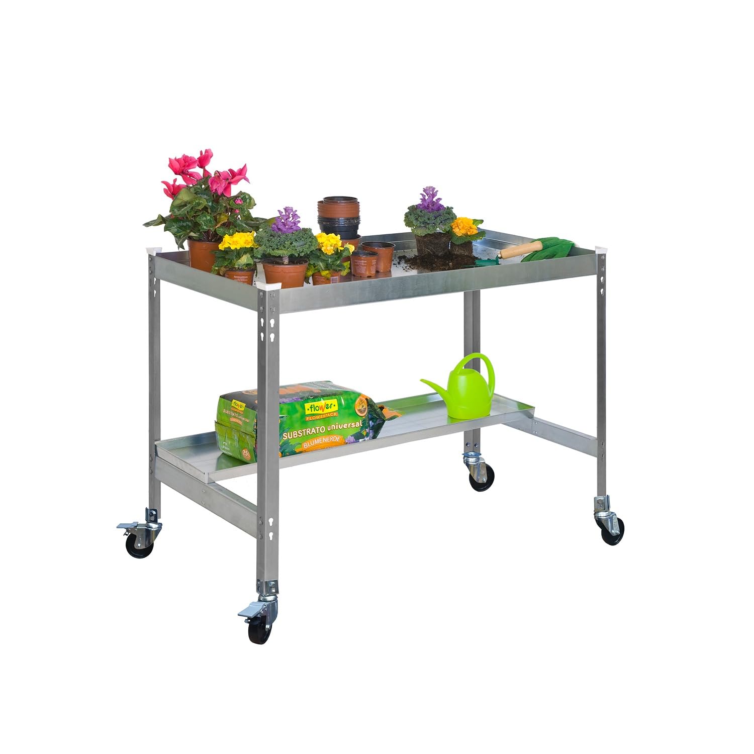 Simon Rack Mesa Jardinería con Ruedas, 875x1500x600 mm, Huerto Metálico, Gris/Galvanizado -Simon Garden