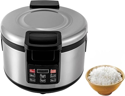 Calentador de arroz eléctrico de acero inoxidable de 20 cuartos de galón, calentador de arroz comercial de 110 W con olla interior antiadherente,