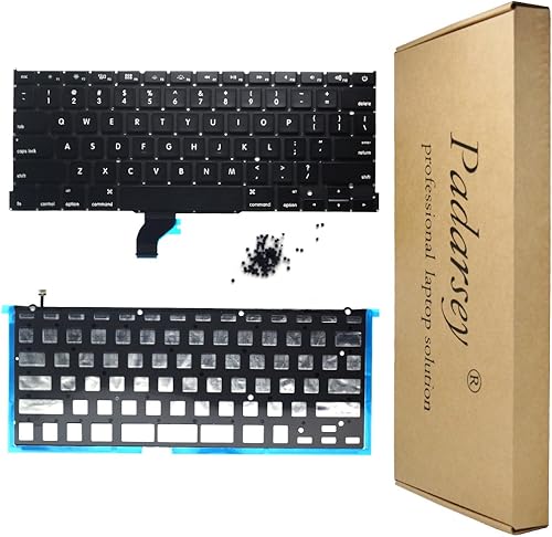 Padarsey Teclado retroiluminado de repuesto con retroiluminación de EE. UU. con 80 tornillos PCE, para MacBook Pro Retina de 13 pulgadas A1502
