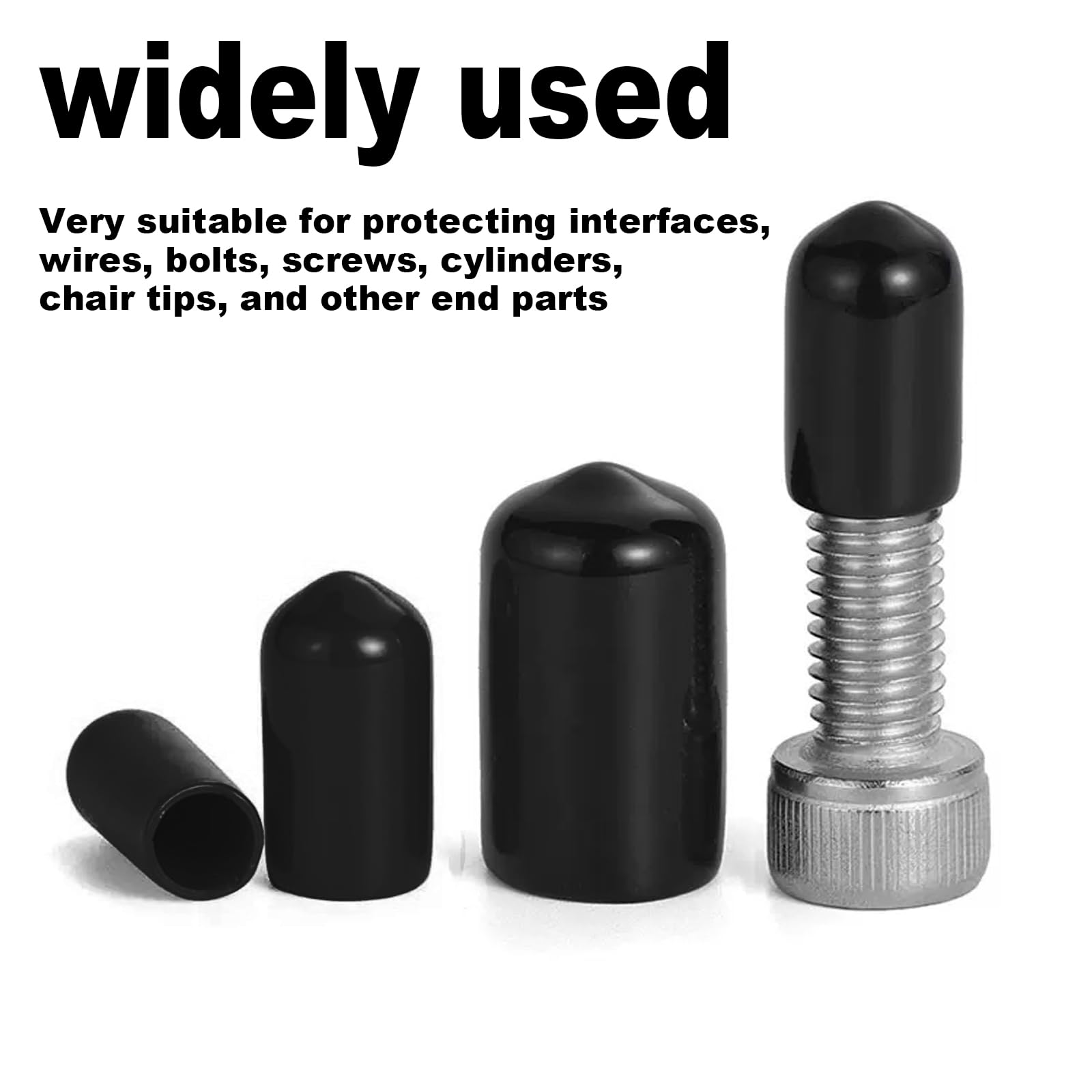 HLIWS 200 Pcs Round Rubber End Caps Protective Caps, 9mm,Black Vinyl Cover Screw, Thread Protectors Assortment - Image 3