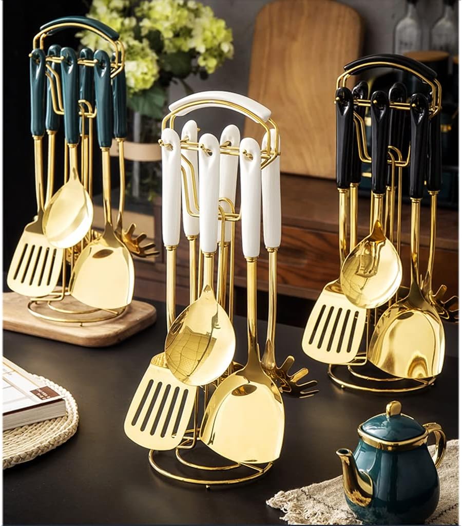 Cooking Utensil Set Nordic Luxury Cookingware Set for Dishwasher Non-Stick Pan 6 Pcs Kitchen Utensils Set Kitchen Gadgets Tools Set (Color : A) (Black)