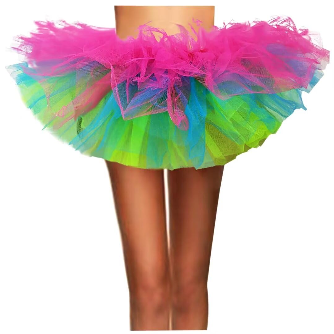 WDPL Women's Mini Ballet Halloween Tutu Costume Tulle Skirt Rainbow X-Large