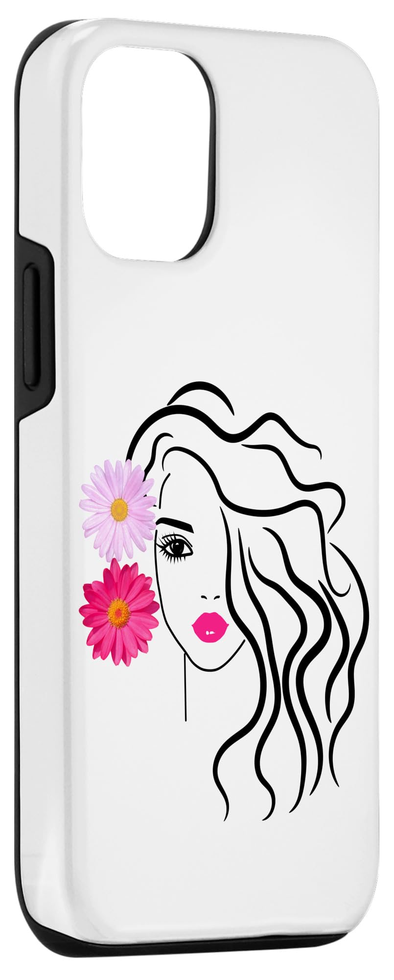 iPhone 14 Pro Pretty Girl Face Pink Marguerite White Black 2 Shapes Mania Case - Image 3