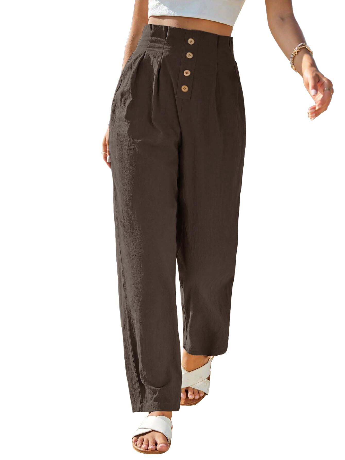 SNITCH Women High-Waist Pants | Pleated Relaxed Fit Trousers for Woman | Casual & Elegant Look with Workwear for Office, Events & College (5194) in neutral