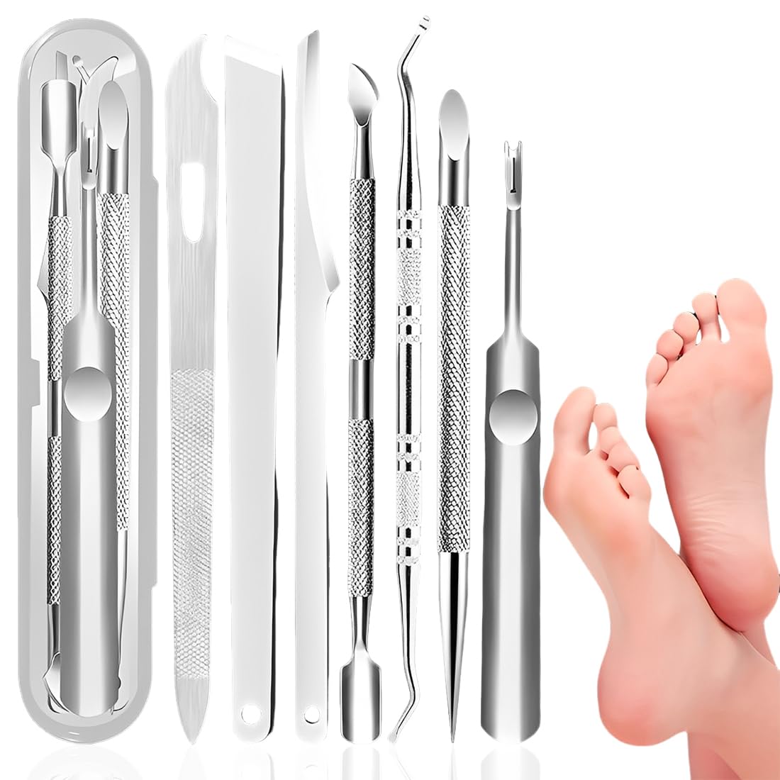7 Pcs Unghie incarnite piedi, Ingrown Toenail File and Lifters Set, Stainless Steel Ingrown Toenail Removal Kit, Under Nail Cleaner Pedicure Tools