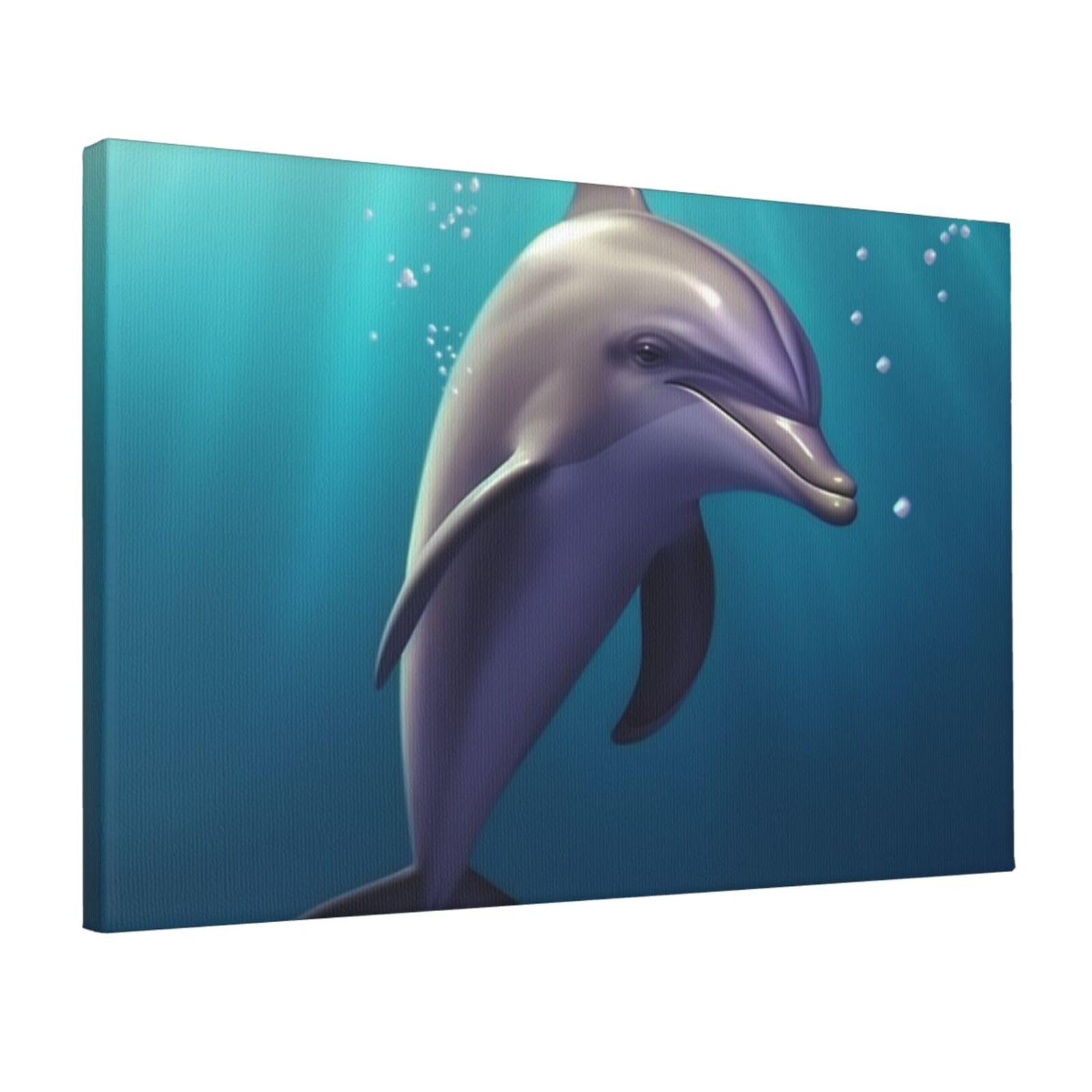 Canvas Wall Art for Living Room Wall Decor 12"x18" Modern Artwork Painting Pictures Hanging Canvas Prints Cute sea animal dolphin Aesthetic Wall Art for Bedroom Bathroom Office Wallart Decor