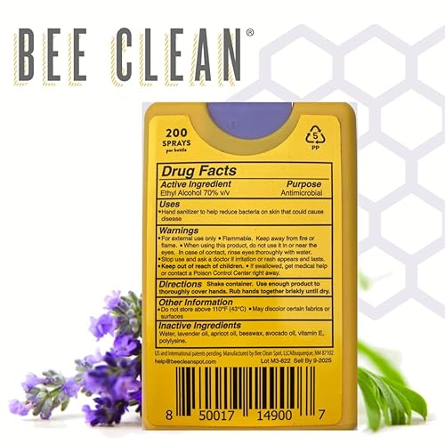 Miniatura 9 de Bee Clean Spray de bolsillo desinfectante de manos de cera de abeja orgánica, aroma a lavanda, paquete de 4