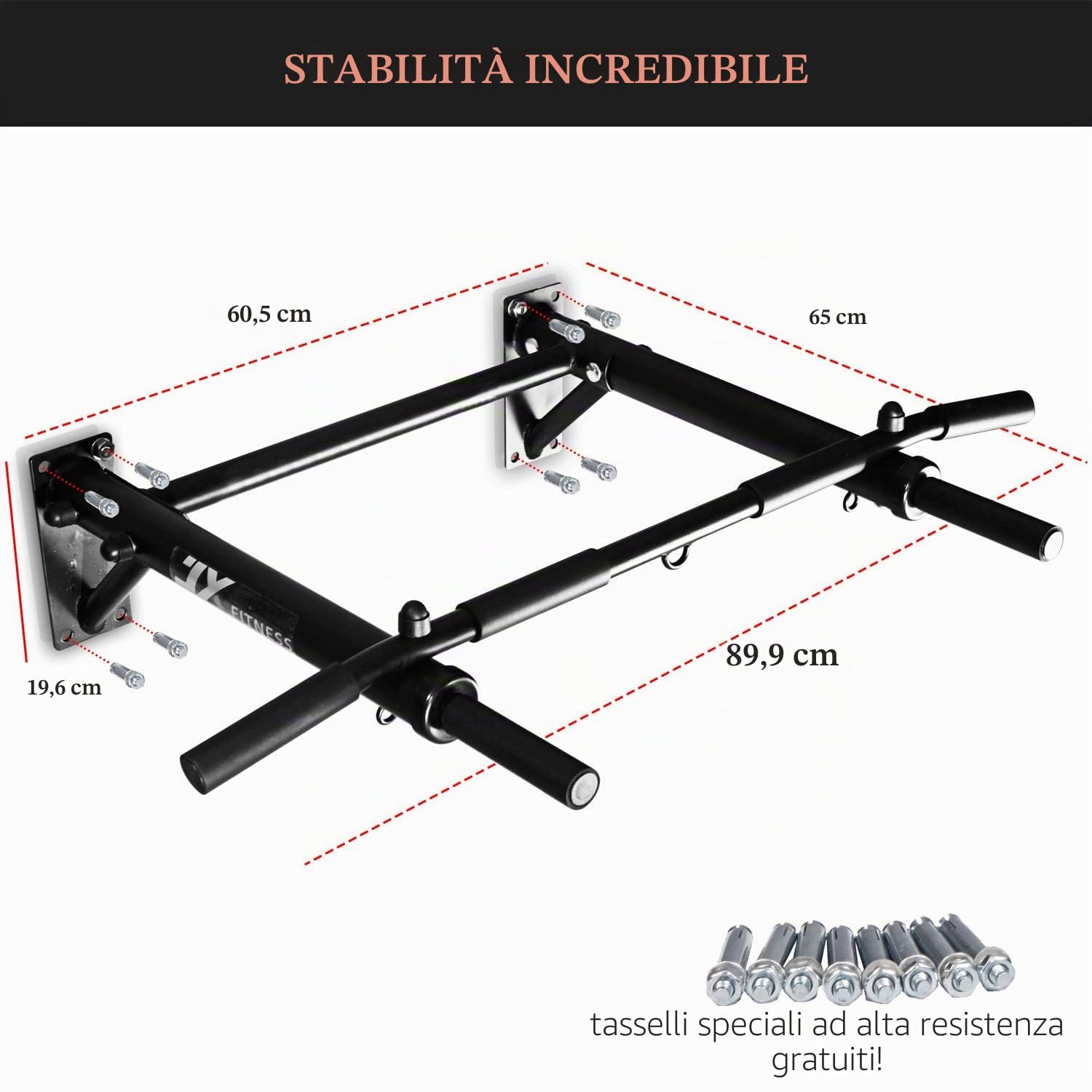 JX FITNESS Barra Trazioni a Muro Multifunzione Sbarra Per Trazioni Pull Up Bar, 3 Occhielli Per TRX e Sacca da Box, Addominali Workout