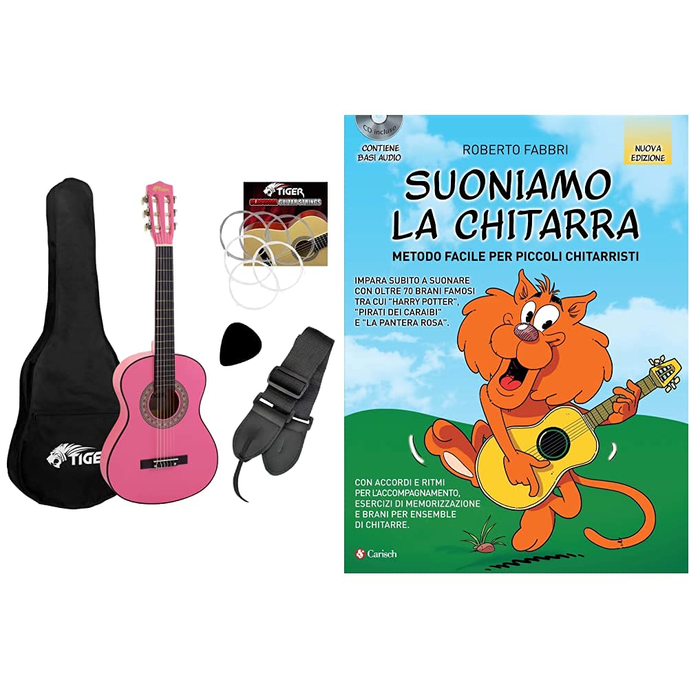 Tiger Music Set Chitarra Classica 3/4, Color Rosa Gelsomino & Suoniamo la chitarra. Metodo facile per piccoli chitarristi. Con CD-Audio